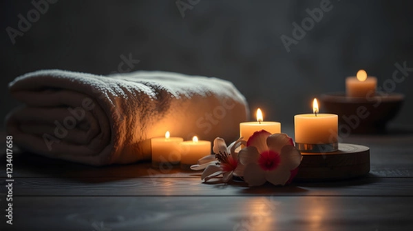 Fototapeta Spa still life art collection featuring serene spa scenes. copyspace for text