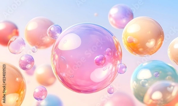 Fototapeta Pastel bubbles float, dreamy background, abstract art, website design