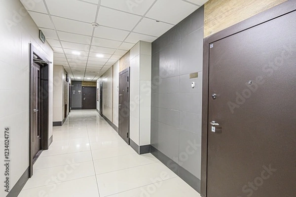 Fototapeta interior apartment public place, house entrance. doors, walls, staircase corridors