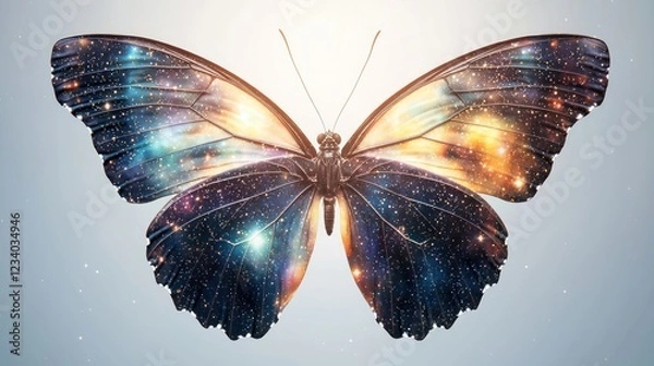 Fototapeta A colorful butterfly with a galaxy pattern on its wings, symbolizing beauty and the mysteries of the universe.