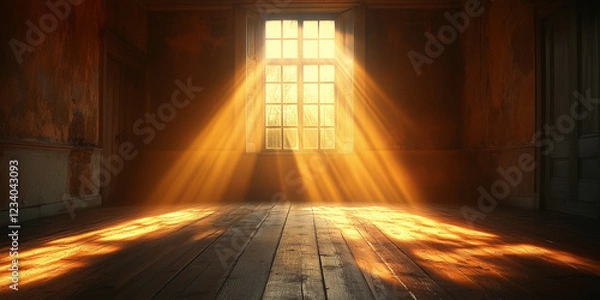 Fototapeta Sunlight streaming through a window, casting rays on the floor.