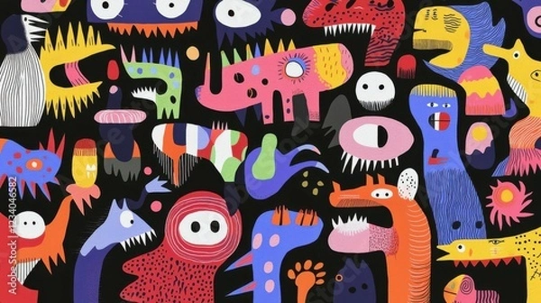 Obraz Creative illustrations of colorful monsters art studio digital artwork vibrant environment close-up collaborative creativity
