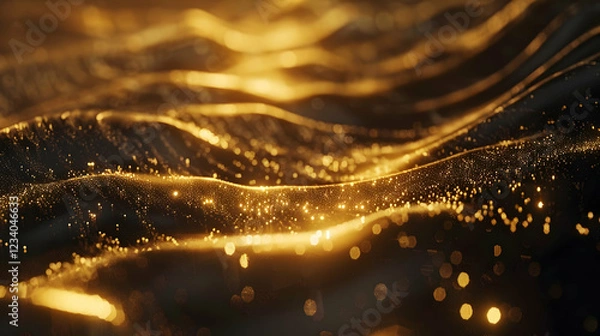 Fototapeta A shimmering wave of golden light creates an ethereal, fluid texture.