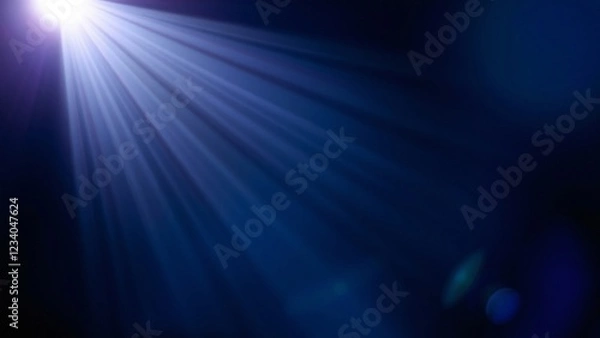 Obraz Dramatic Blue Light Beam, Spotlight Effect, Glowing Rays on Dark Background