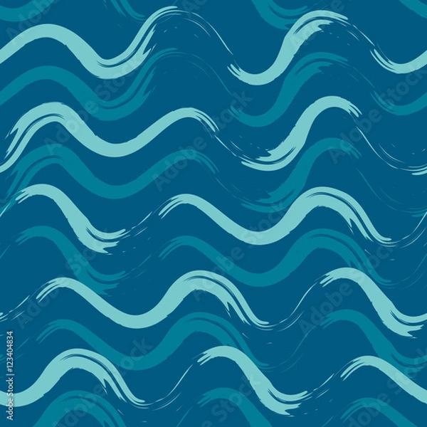 Obraz Abstract seamless pattern. Turquoise background with light and dark blue waves.