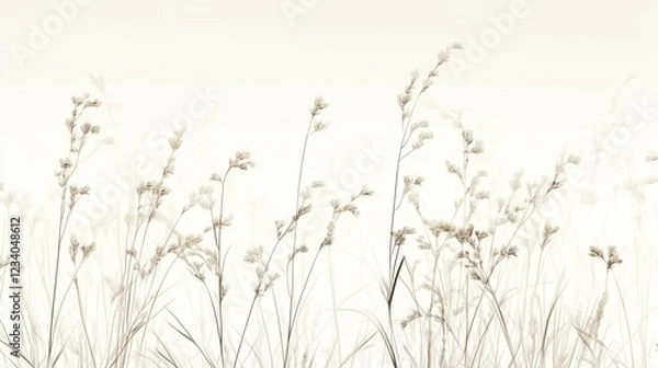 Fototapeta Serene landscape of delicate wildflowers swaying gently in a soft breeze, evoking tranquility