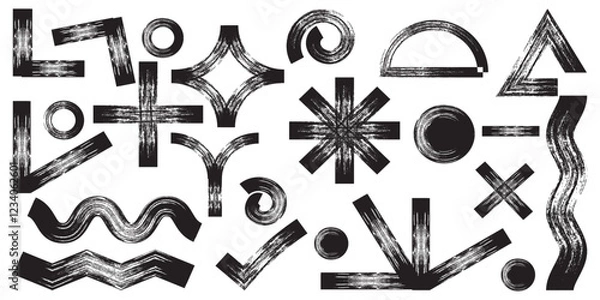 Fototapeta Memphis geometric seamless pattern, on bold brush drawn geometric figures black. Creative minimalist style art background for children or trendy design with basic shapes.