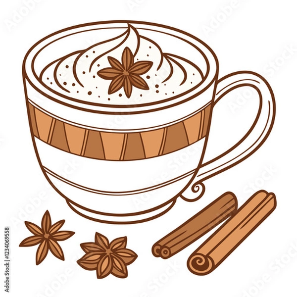 Fototapeta Pumpkin Spice Latte with Cinnamon Powder in Ceramic Cup. Perfect for: Autumn, Halloween, Thanksgiving, Cozy cafés