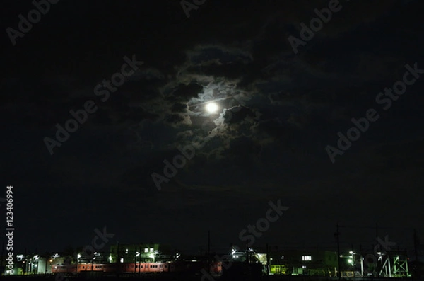 Fototapeta 月夜の赤い電車