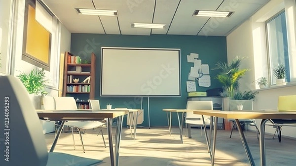 Fototapeta Bright airy home modern conference room bright open professional executive setting modern corporate stylish decor