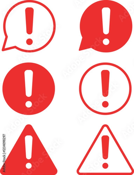 Fototapeta Caution and attention icon set. danger and warning icon symbol collection , red exclamation mark icon sign in flat style. vector illustration