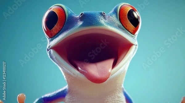 Fototapeta Joyful Red-Eyed Tree Frog Close-Up