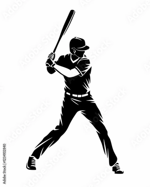 Obraz Silhouette of Baseball Player Swinging Bat in Action, Dynamic Line Art