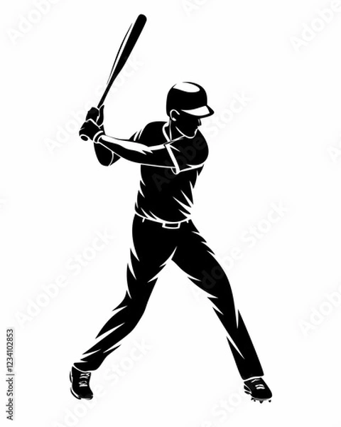 Obraz Silhouette of Baseball Player Swinging Bat in Action, Dynamic Line Art