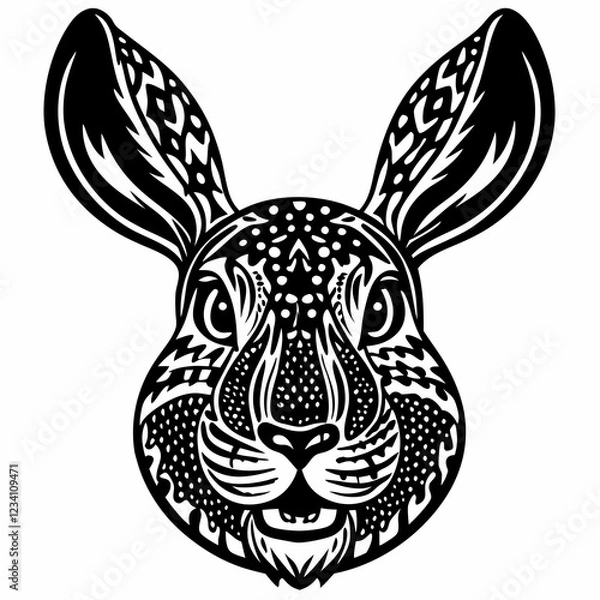 Fototapeta Intricate Line Art of Rabbit Face with Detailed Floral and Geometric Patterns