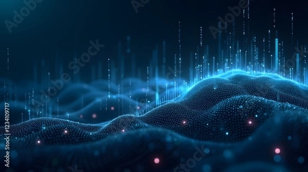 Fototapeta Digital background perfect for tech processes, neural networks, artificial intelligence, data transfer and encryption, digital archives, sound and graphic presentations, science, education, etc
