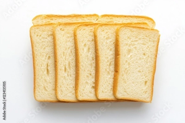 Fototapeta Top-down view of freshly sliced bread on clean white surface for culinary and food photography