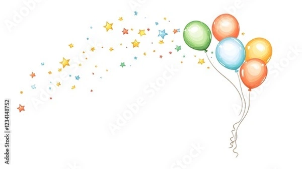 Fototapeta Colorful Balloons and Stars on White Background