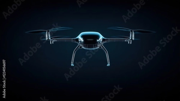 Fototapeta Aerial view of a drone equipped with a camera flying over a scenic landscape during daylight