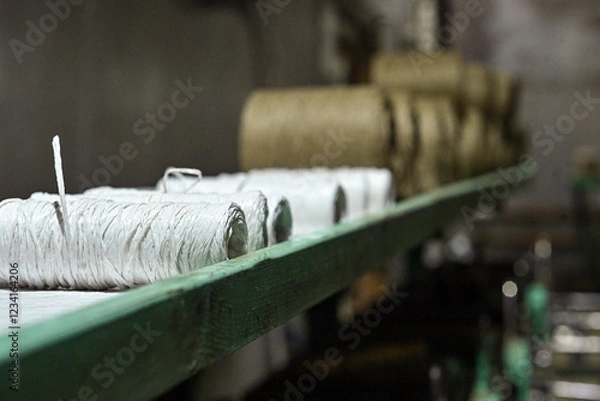 Fototapeta hemp rope twine production flax cotton factory vintage twine cord spool thread