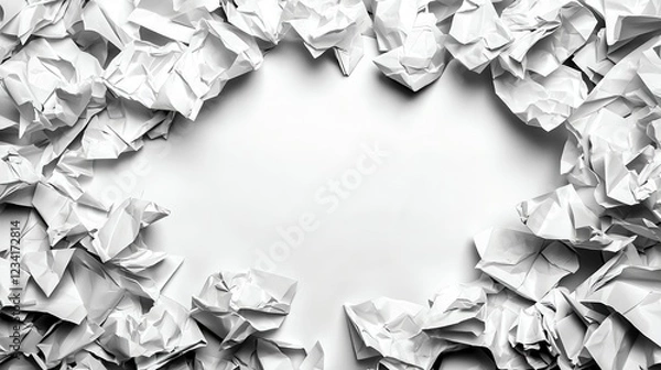 Fototapeta Crumpled White Paper Frame Background