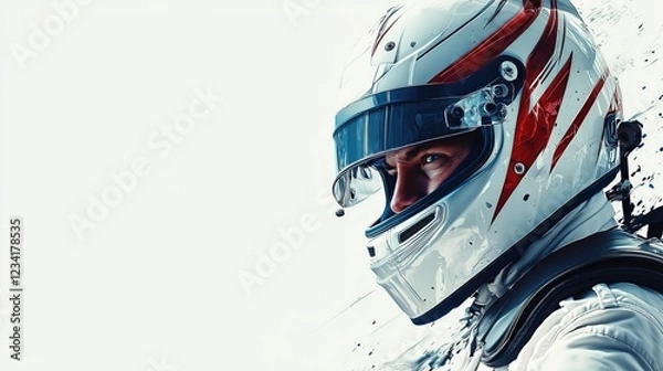 Fototapeta Epic Portrait of F1 Driver in White Overall and Helmet – Waiting Pose