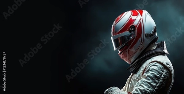 Fototapeta Epic Portrait of F1 Driver in White Overall and Helmet – Waiting Pose