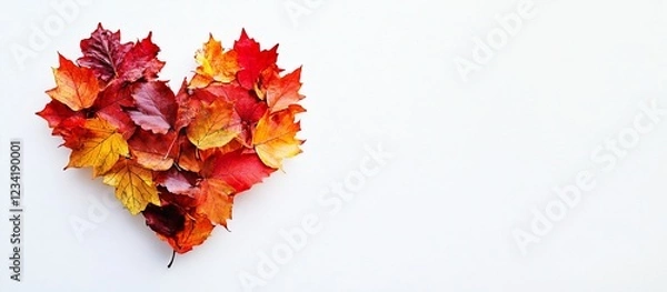 Fototapeta Autumn leaves heart shape on white background