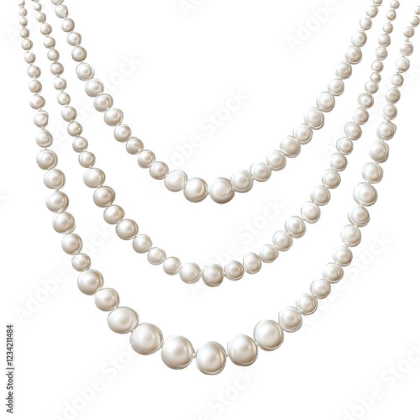 Fototapeta Elegant Layered Pearl Necklaces Isolated on Transparent or blank Background, PNG