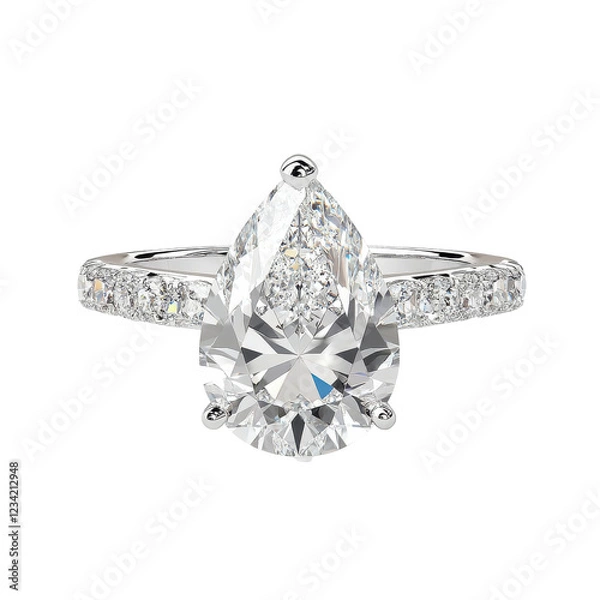 Fototapeta Elegant Engagement Ring with Pear-Cut Diamond White Isolated on Transparent or blank Background, PNG