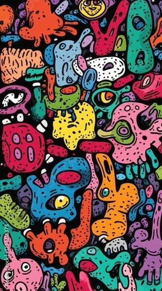 Fototapeta Colorful Abstract Doodle Creatures Pattern Design