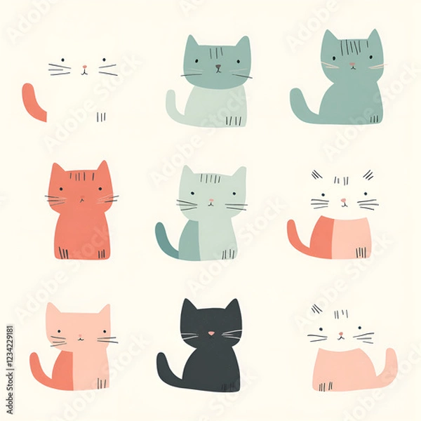 Fototapeta Cute cartoon cat, minimalist style
