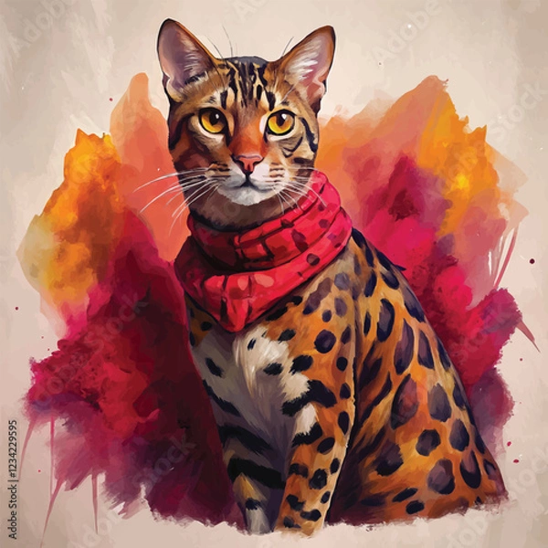 Fototapeta Bengal cat painted in soft, flowing watercolor strokes with a fierce yet playful attitude