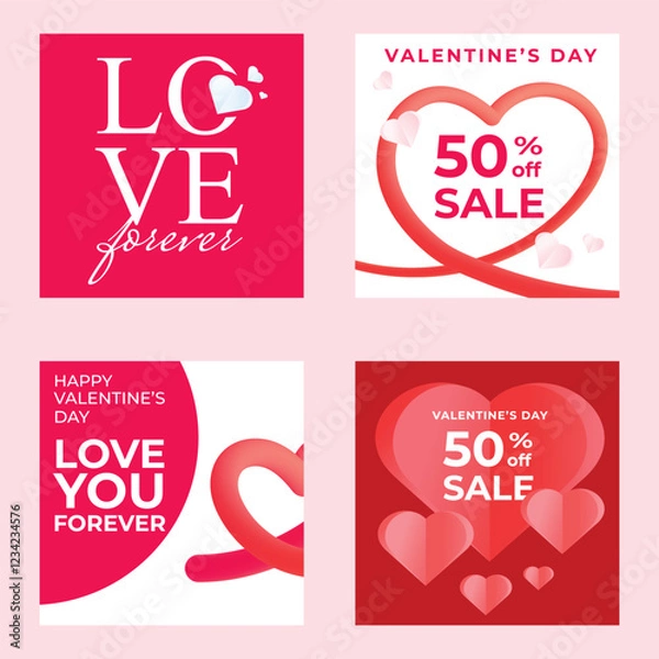 Fototapeta Happy Valentine's Day templates for social media posts, cover, poster, banners, marketing, sales promotion. Vector illustration.