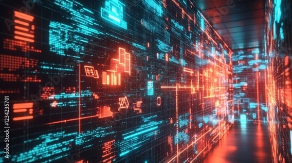 Fototapeta A cybersecurity firewall blocking a cyberattack, visualized digitally.