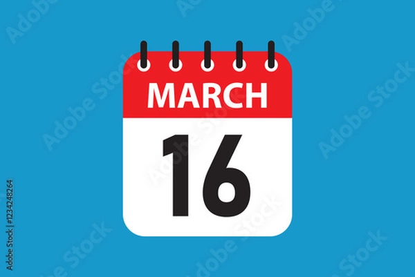 Fototapeta March 16 reminder sheet flat calendar graphic with bold date.