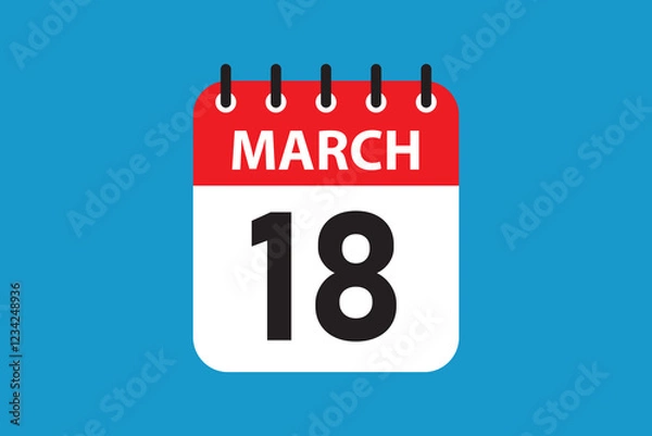 Fototapeta March 18 day tag calendar square with clean vector look.