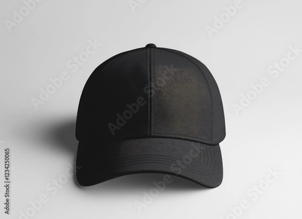 Obraz Black and white baseball cap mockup, top view isolated on a light gray background with a clipping path. 