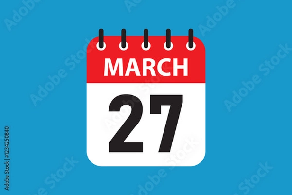 Fototapeta March 27 planner tile day marker with color contrast.
