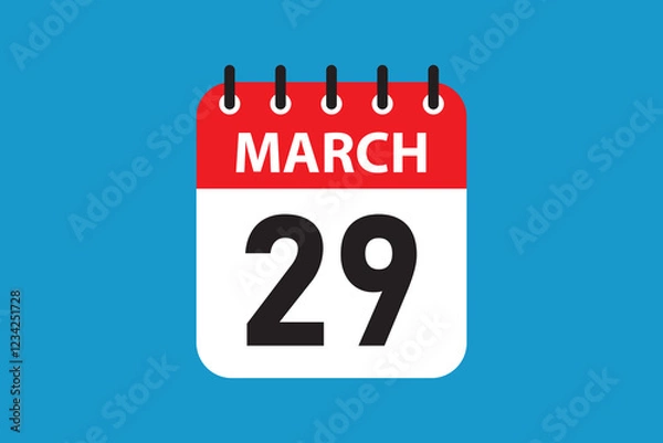 Fototapeta March 29 Calendar Icon, Flat Vector Date Illustration for Scheduling and Planning.