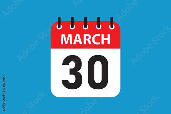 Fototapeta March 30 Calendar Icon, Flat Vector Date Illustration for Scheduling and Planning.