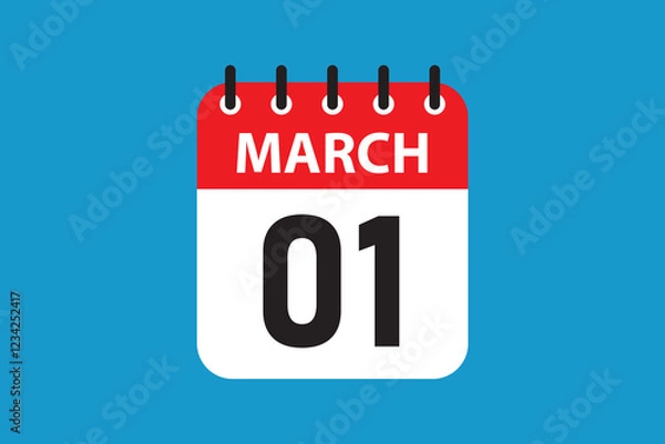 Fototapeta March 1 Calendar Icon Vector. Flat Design Date Illustration.