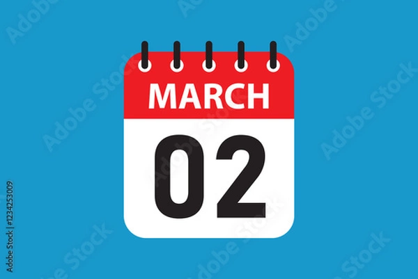 Fototapeta March 2 Calendar icon. Flat Design Date Graphic for Daily Use.