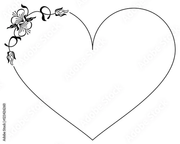 Obraz Heart-shaped silhouette frame with decorative flowers.