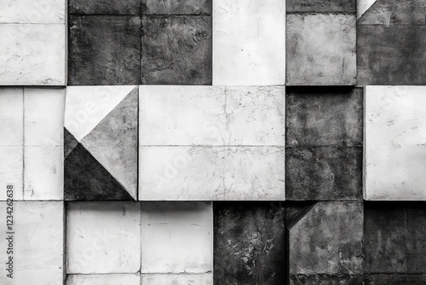 Obraz Abstract geometric wall featuring contrasting black and white tiles in a modern urban space