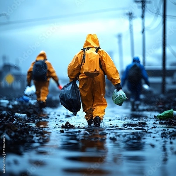 Obraz Environmental Cleanup Workers in Protective Suits