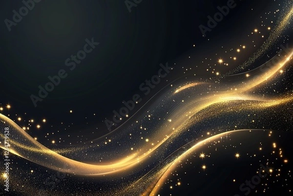 Fototapeta Golden Glitter Sparkle on Black: Luxury, Elegant, Festive Background for Design Projects. Perfect for invitations,      