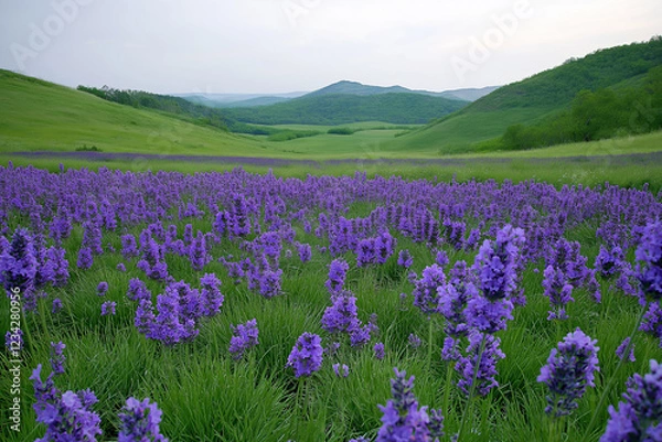 Obraz Serene Lavender Field Against Rolling Hills