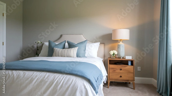 Fototapeta A bedroom with soft lighting and no unnecessary decor