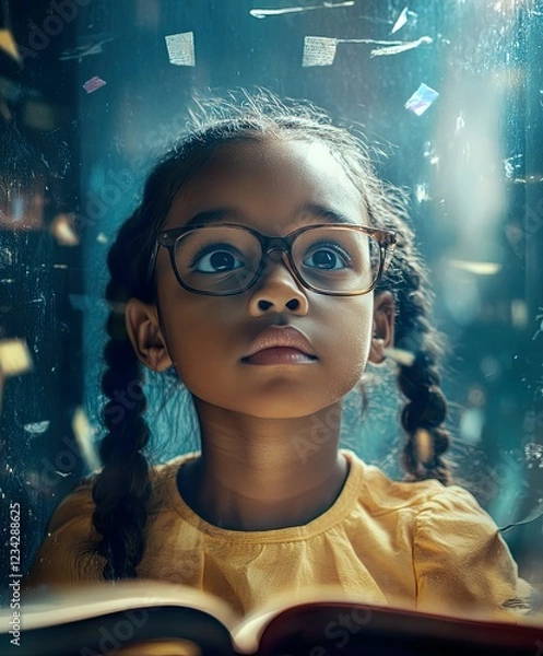 Fototapeta Curious Girl Reading – Imagination, Knowledge & Wonder